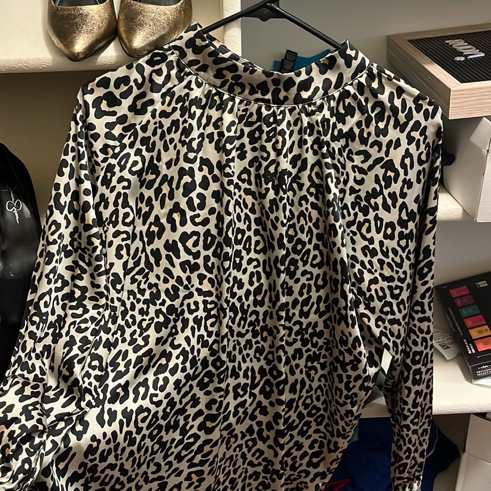 Leopard LOFT split tunic blouse with buttons on back of collar.  New, never worn